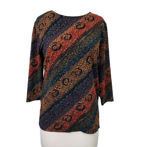 French Laundry Shirt Top Stretch Colorful 3/4 Sleeve Pullover Size Medium - Picture 1 of 11